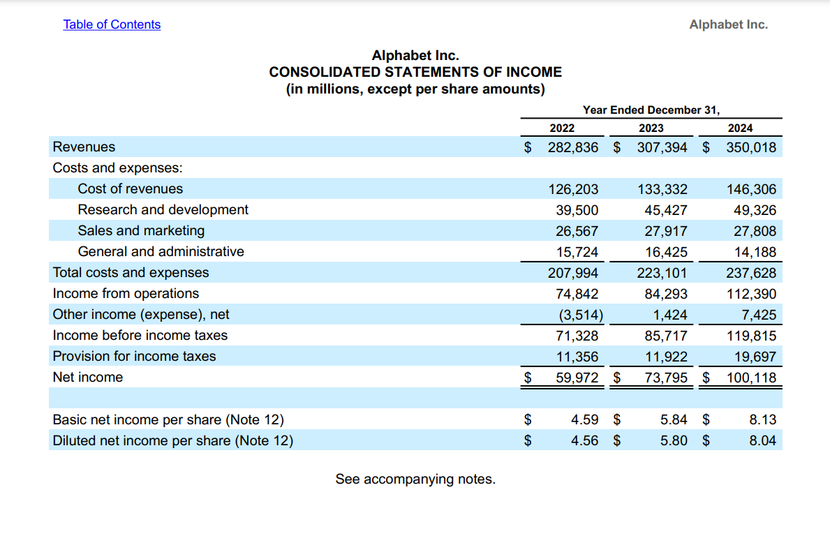 Google Income Statement